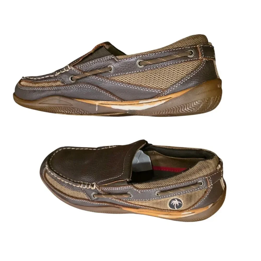 Margaritaville Sz 11 Speed Boat Slip On Shoes Men's Brown Leather Boat Loafers